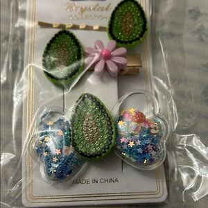 Kids Hair Clips - Green and Pink